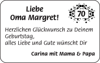 Glückwunschanzeige von Oma Margret von Super Sonntag / Super Mittwoch