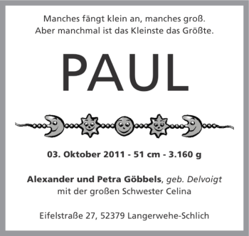 Glückwunschanzeige von PAUL  von Super Sonntag / Super Mittwoch