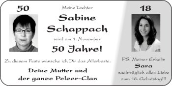 Glückwunschanzeige von Sabine Schappach von Super Sonntag / Super Mittwoch