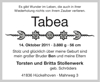 Glückwunschanzeige von Tabea  von Aachener Zeitung / Aachener Nachrichten