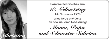 Glückwunschanzeige von Christina  von Aachener Zeitung / Aachener Nachrichten