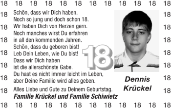 Glückwunschanzeige von Dennis Krückel von Super Sonntag / Super Mittwoch