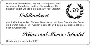 Glückwunschanzeige von Goldhochzeit Heinz und Maria Schädel von Super Sonntag / Super Mittwoch