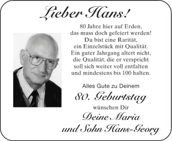 Glückwunschanzeige von Hans  von Aachener Zeitung / Aachener Nachrichten