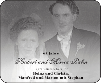 Glückwunschanzeige von Hubert und Maria Palm von Aachener Zeitung / Aachener Nachrichten