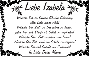 Glückwunschanzeige von Izabela  von Super Sonntag / Super Mittwoch