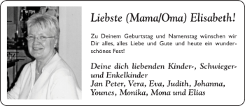 Glückwunschanzeige von Liebste Mama Oma Elisabeth von Aachener Zeitung / Aachener Nachrichten
