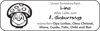 Glückwunschanzeige von Lina  von Super Sonntag / Super Mittwoch