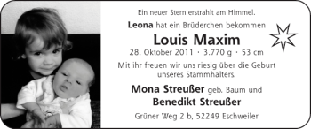 Glückwunschanzeige von Louis Maxim von Super Sonntag / Super Mittwoch