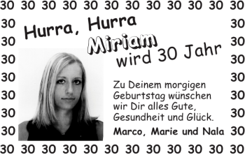 Glückwunschanzeige von Miriam Miriam von Super Sonntag / Super Mittwoch