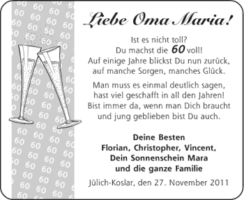 Glückwunschanzeige von Oma Maria von Aachener Zeitung / Aachener Nachrichten