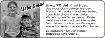 Glückwunschanzeige von Oma Oma von Aachener Zeitung / Aachener Nachrichten