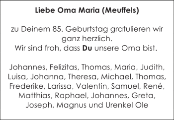 Glückwunschanzeige von Oma Maria Meuffels von Aachener Zeitung / Aachener Nachrichten