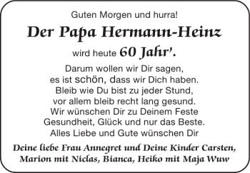 Glückwunschanzeige von Der Papa Hermann-Heinz von Super Sonntag / Super Mittwoch