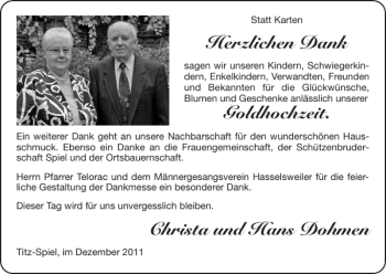 Glückwunschanzeige von Goldhochzeit. Christa und Hans Dohmen von Super Sonntag / Super Mittwoch
