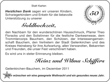 Glückwunschanzeige von Goldhochzeit Heinz und Wilma Schiffers von Super Sonntag / Super Mittwoch