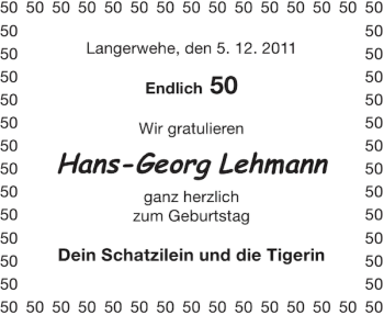 Glückwunschanzeige von Hans-Ge org Leh mann von Aachener Zeitung / Aachener Nachrichten