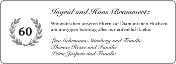 Glückwunschanzeige von Ingrid und Hans Brammertz von Aachener Zeitung / Aachener Nachrichten
