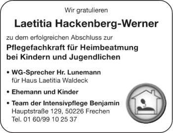Glückwunschanzeige von Laetitia Hackenberg-Werner von Aachener Zeitung / Aachener Nachrichten