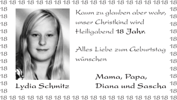 Glückwunschanzeige von Lydia Schmitz Mama Papa Diana und Sascha  von Super Sonntag / Super Mittwoch
