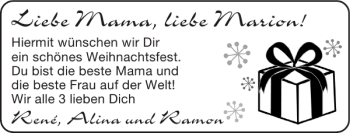 Glückwunschanzeige von Mama Marion von Super Sonntag / Super Mittwoch