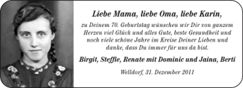 Glückwunschanzeige von Mama Oma Karin von Aachener Zeitung / Aachener Nachrichten
