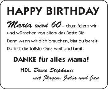 Glückwunschanzeige von Maria  von Aachener Zeitung / Aachener Nachrichten