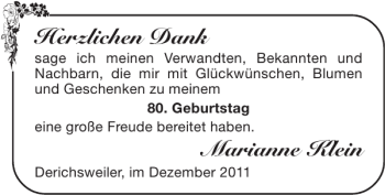 Glückwunschanzeige von Marianne Klein von Super Sonntag / Super Mittwoch