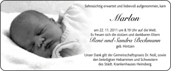 Glückwunschanzeige von Marlon  von Super Sonntag / Super Mittwoch