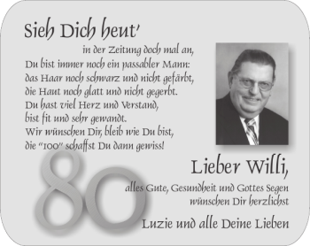 Glückwunschanzeige von Sieh Willi von Super Sonntag / Super Mittwoch