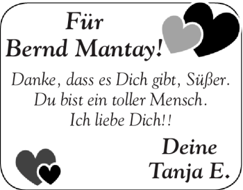Glückwunschanzeige von Für Bernd Mantay von Super Sonntag / Super Mittwoch