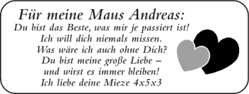 Glückwunschanzeige von Für Maus Andreas von Super Sonntag / Super Mittwoch