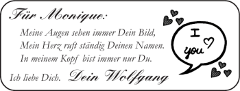 Glückwunschanzeige von Für Monique Wolfgang von Super Sonntag / Super Mittwoch
