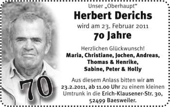 Glückwunschanzeige von Herbert Derichs von Super Sonntag / Super Mittwoch