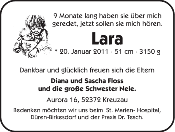 Glückwunschanzeige von Lara  von Super Sonntag / Super Mittwoch