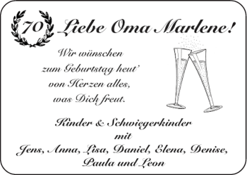 Glückwunschanzeige von Oma Marlene von Aachener Zeitung / Aachener Nachrichten