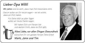 Glückwunschanzeige von Opa Willi von Aachener Zeitung / Aachener Nachrichten