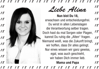 Glückwunschanzeige von Alina  von Super Sonntag / Super Mittwoch