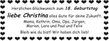 Glückwunschanzeige von Christina  von Super Sonntag / Super Mittwoch