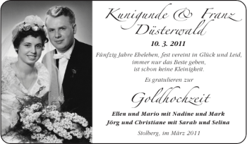 Glückwunschanzeige von Kunigunde Franz Düsterwald Goldhochzeit von Super Sonntag / Super Mittwoch