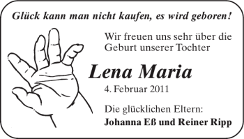 Glückwunschanzeige von Lena Maria von Super Sonntag / Super Mittwoch