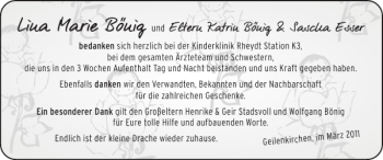 Glückwunschanzeige von Lina Marie Bönig von Super Sonntag / Super Mittwoch