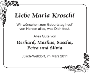 Glückwunschanzeige von Maria Krosch von Aachener Zeitung / Aachener Nachrichten