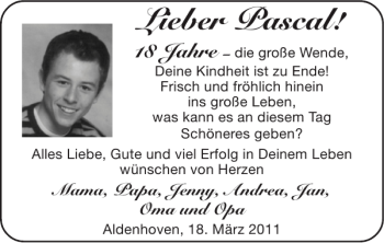 Glückwunschanzeige von Pascal  von Super Sonntag / Super Mittwoch