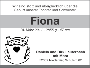 Glückwunschanzeige von Fiona  von Super Sonntag / Super Mittwoch