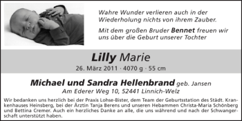 Glückwunschanzeige von Lilly Marie von Super Sonntag / Super Mittwoch