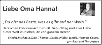 Glückwunschanzeige von Oma Hanna von Aachener Zeitung / Aachener Nachrichten