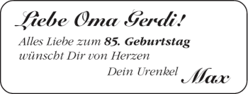 Glückwunschanzeige von Oma Gerdi Max von Aachener Zeitung / Aachener Nachrichten