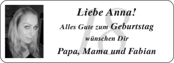 Glückwunschanzeige von Anna  von Aachener Zeitung / Aachener Nachrichten