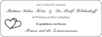 Glückwunschanzeige von Bettina Sieben-Kitz Dr Ralf Kleberhoff von Aachener Zeitung / Aachener Nachrichten